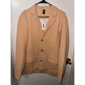 Ouku Mens Textured Button Up Blazer Jacket Tan Size S Designed in California